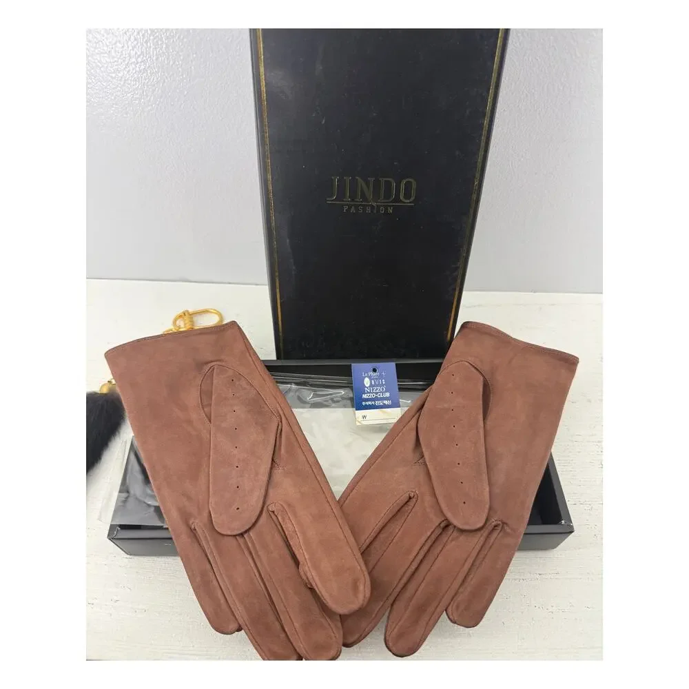 Jindo Fashion Medium Brown Leather Gloves Size 44 Made in Korea